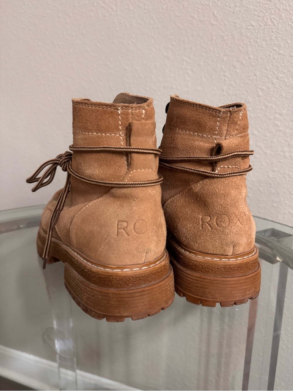 Roxy Tan Lace-Up Suede Work It Hiking Ankle Boots - Picture 16 of 16
